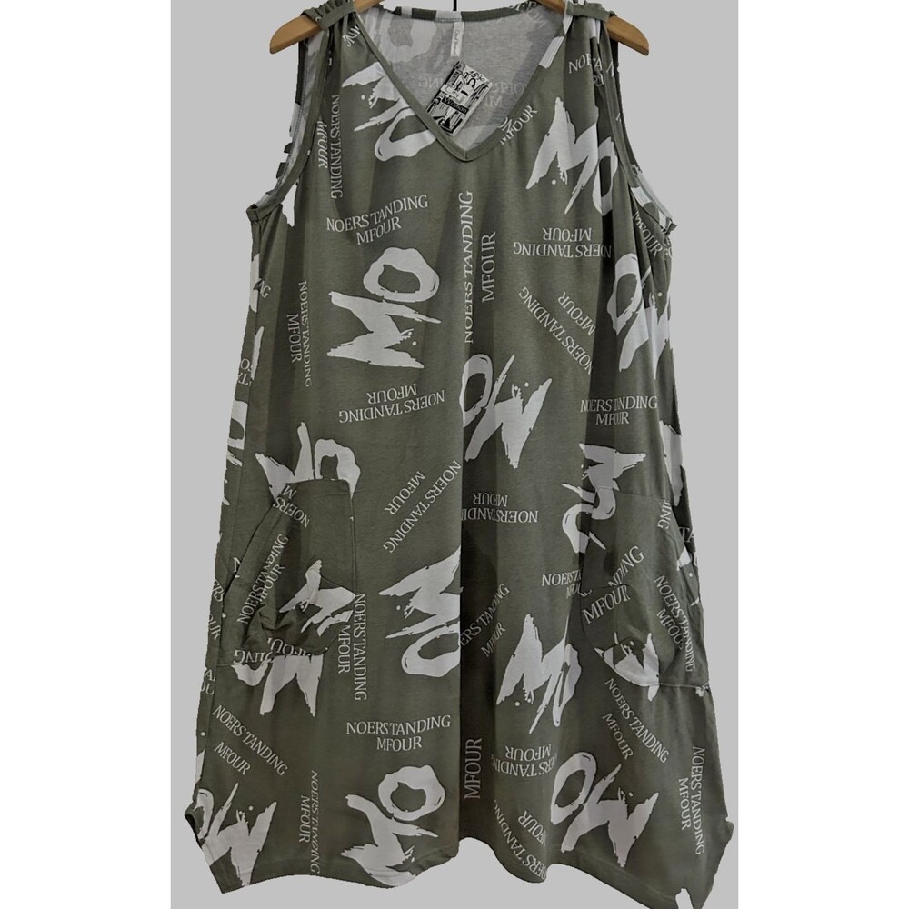 Womens 2XL Olive Green Printed Midi Cotton House Dress Sleeveless Casual Dress